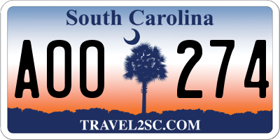 SC license plate AOO274