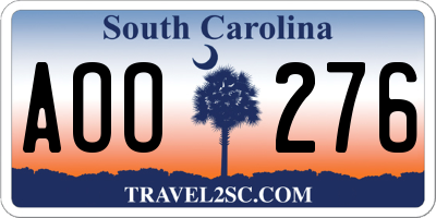 SC license plate AOO276