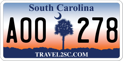 SC license plate AOO278