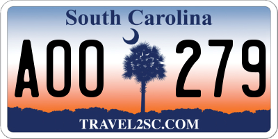 SC license plate AOO279