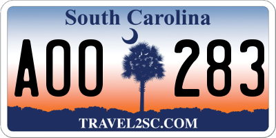 SC license plate AOO283