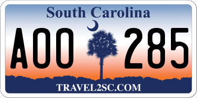 SC license plate AOO285