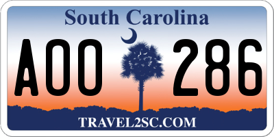 SC license plate AOO286