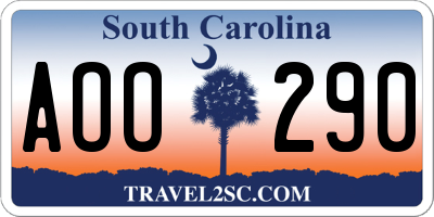 SC license plate AOO290