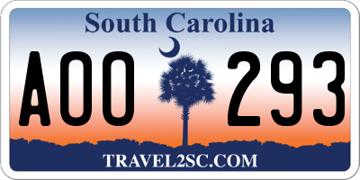 SC license plate AOO293