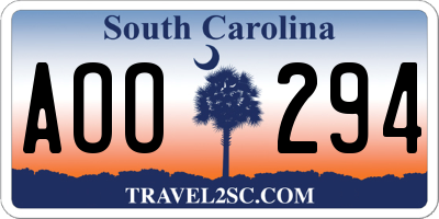 SC license plate AOO294