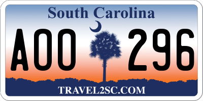 SC license plate AOO296