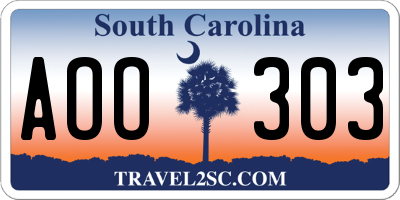 SC license plate AOO303