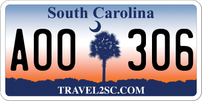 SC license plate AOO306
