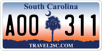 SC license plate AOO311