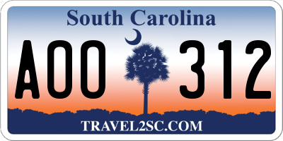 SC license plate AOO312