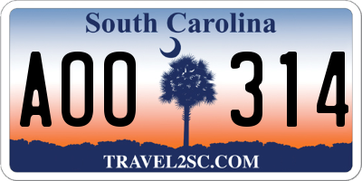 SC license plate AOO314