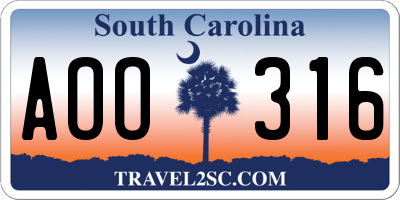 SC license plate AOO316