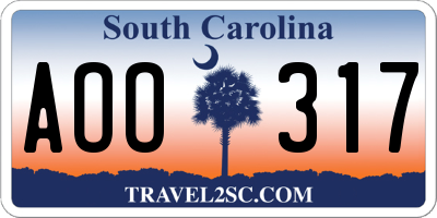 SC license plate AOO317