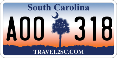 SC license plate AOO318