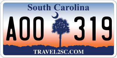 SC license plate AOO319
