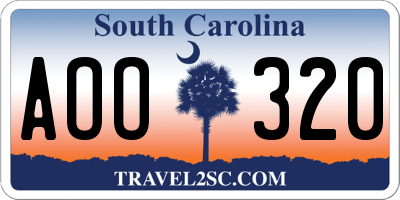 SC license plate AOO320