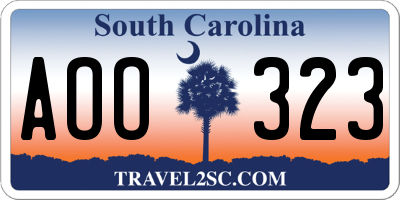 SC license plate AOO323