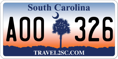SC license plate AOO326
