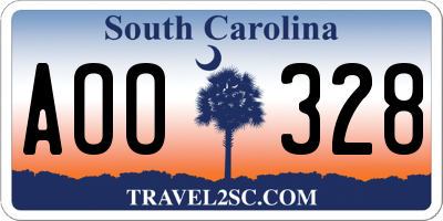 SC license plate AOO328