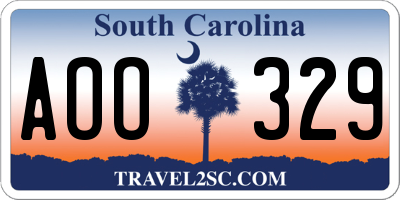 SC license plate AOO329