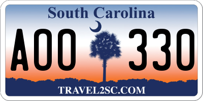 SC license plate AOO330