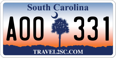 SC license plate AOO331