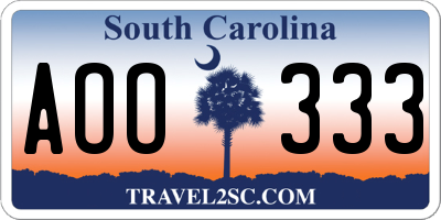 SC license plate AOO333