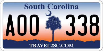 SC license plate AOO338