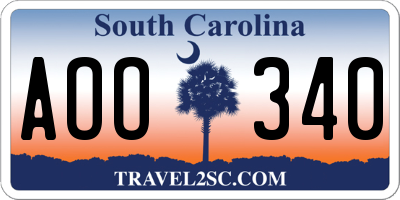 SC license plate AOO340