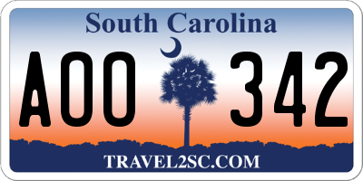 SC license plate AOO342