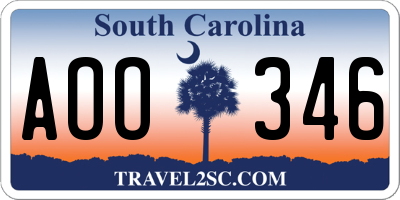 SC license plate AOO346