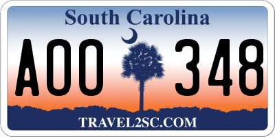 SC license plate AOO348