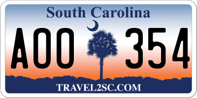 SC license plate AOO354