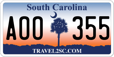SC license plate AOO355
