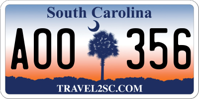 SC license plate AOO356