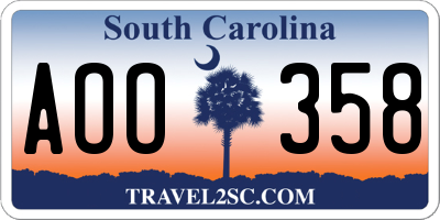 SC license plate AOO358