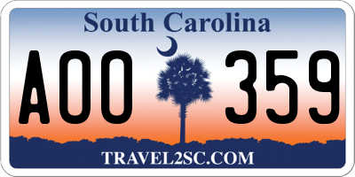 SC license plate AOO359