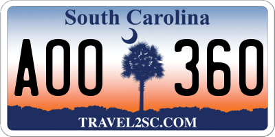 SC license plate AOO360