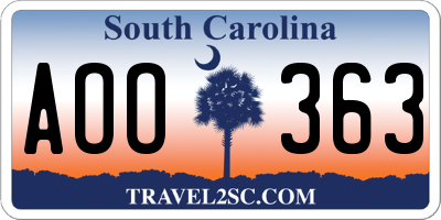 SC license plate AOO363