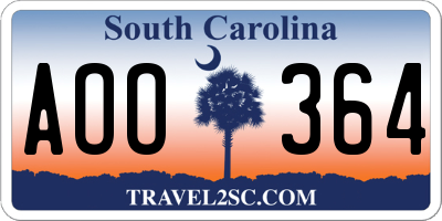 SC license plate AOO364