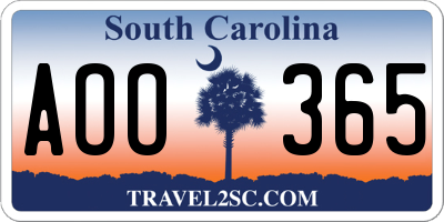 SC license plate AOO365