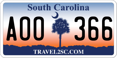 SC license plate AOO366