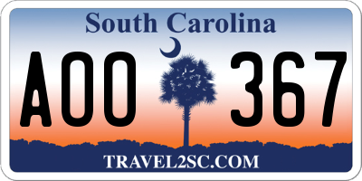 SC license plate AOO367