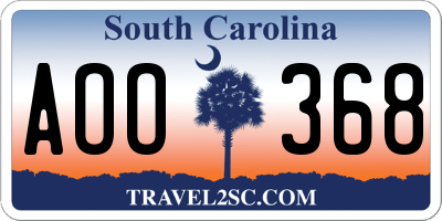 SC license plate AOO368