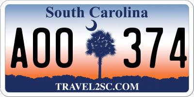 SC license plate AOO374