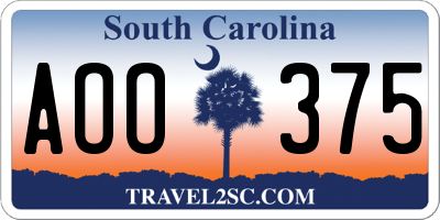 SC license plate AOO375
