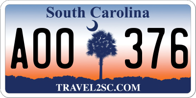 SC license plate AOO376