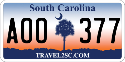 SC license plate AOO377