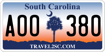SC license plate AOO380